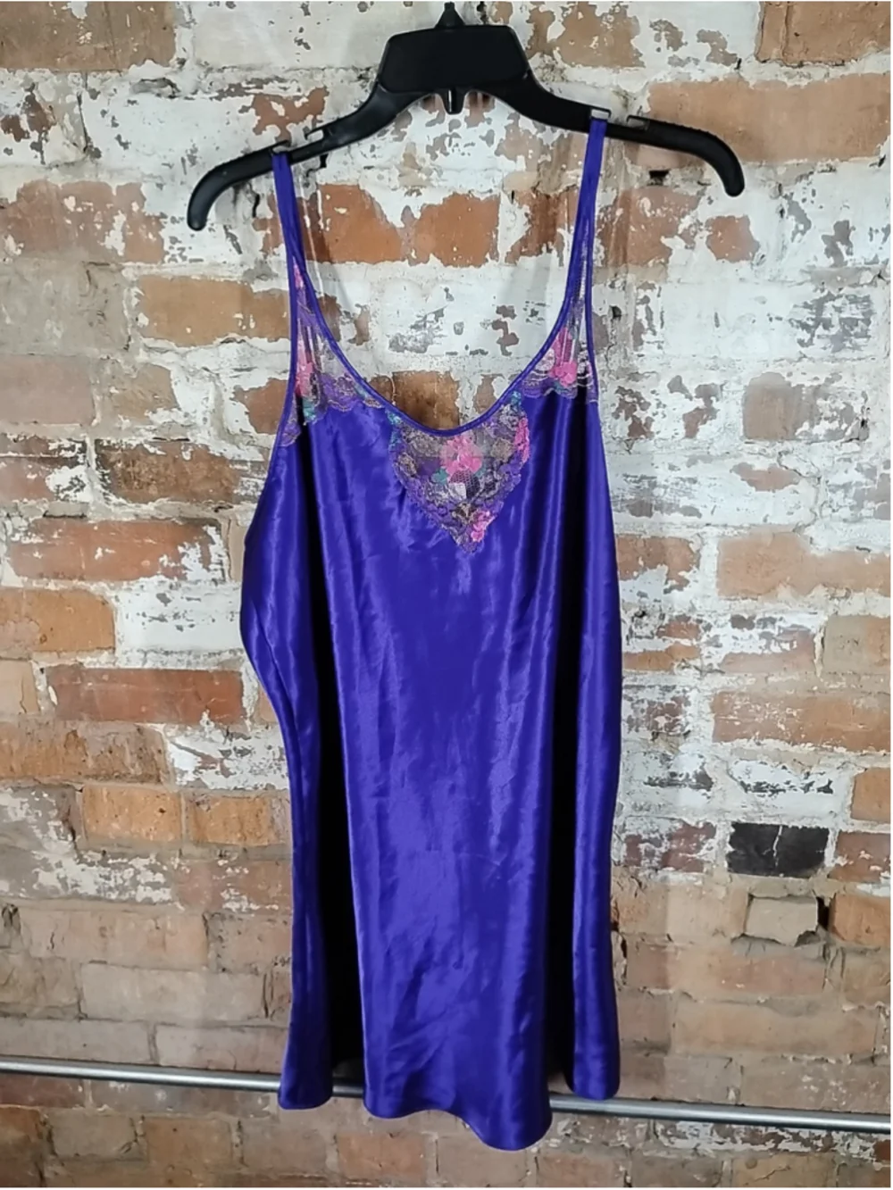 NEW VINTAGE SATINY PURPLE w/LACE VAL MODE LINGERIE PEIGNOIR NIGHTGOWN ROBE LARGE